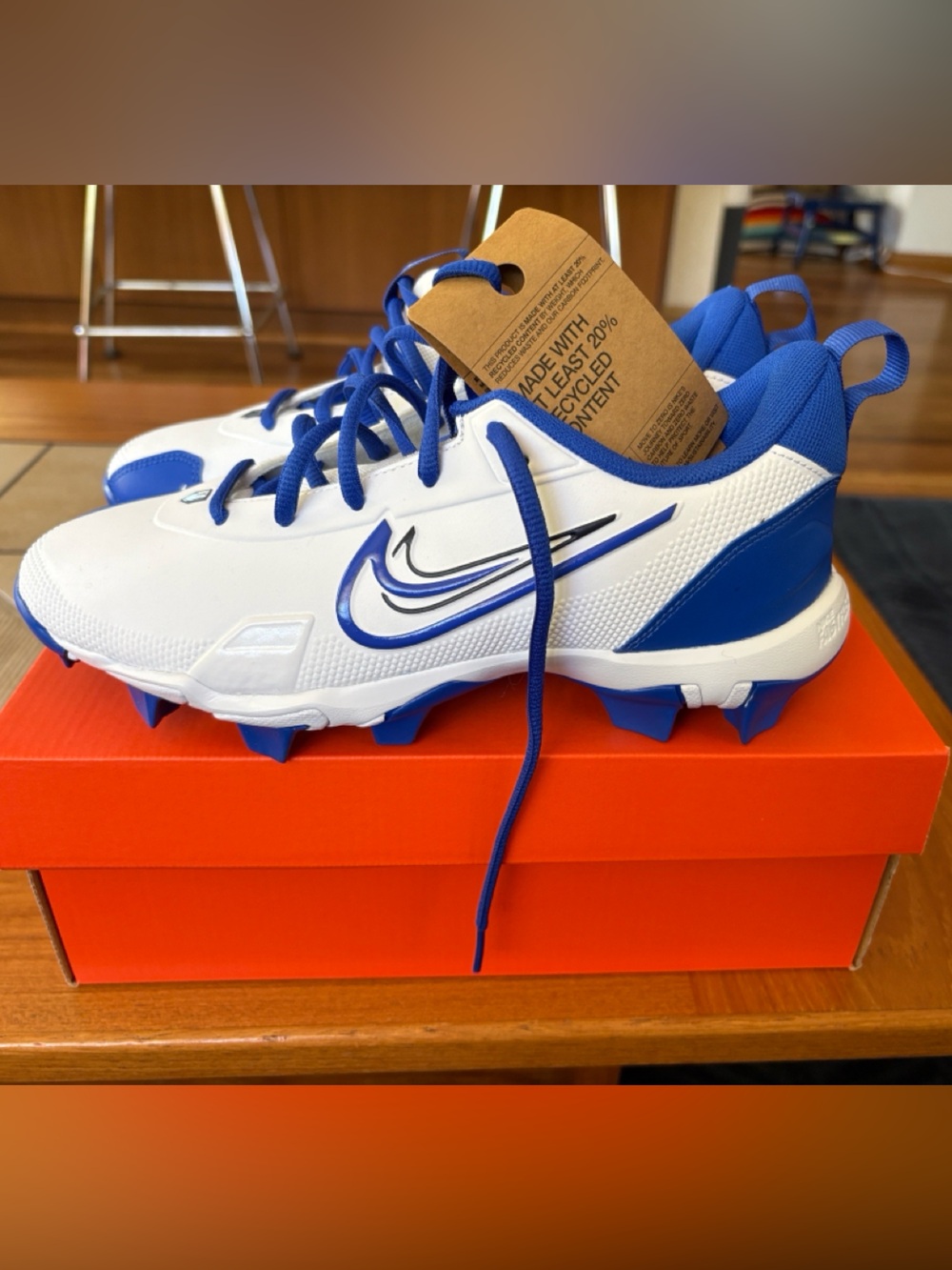 Nike force Trout 9 Keystone BG baseball cleats, 6Y, white/hyper royal blue, NEW